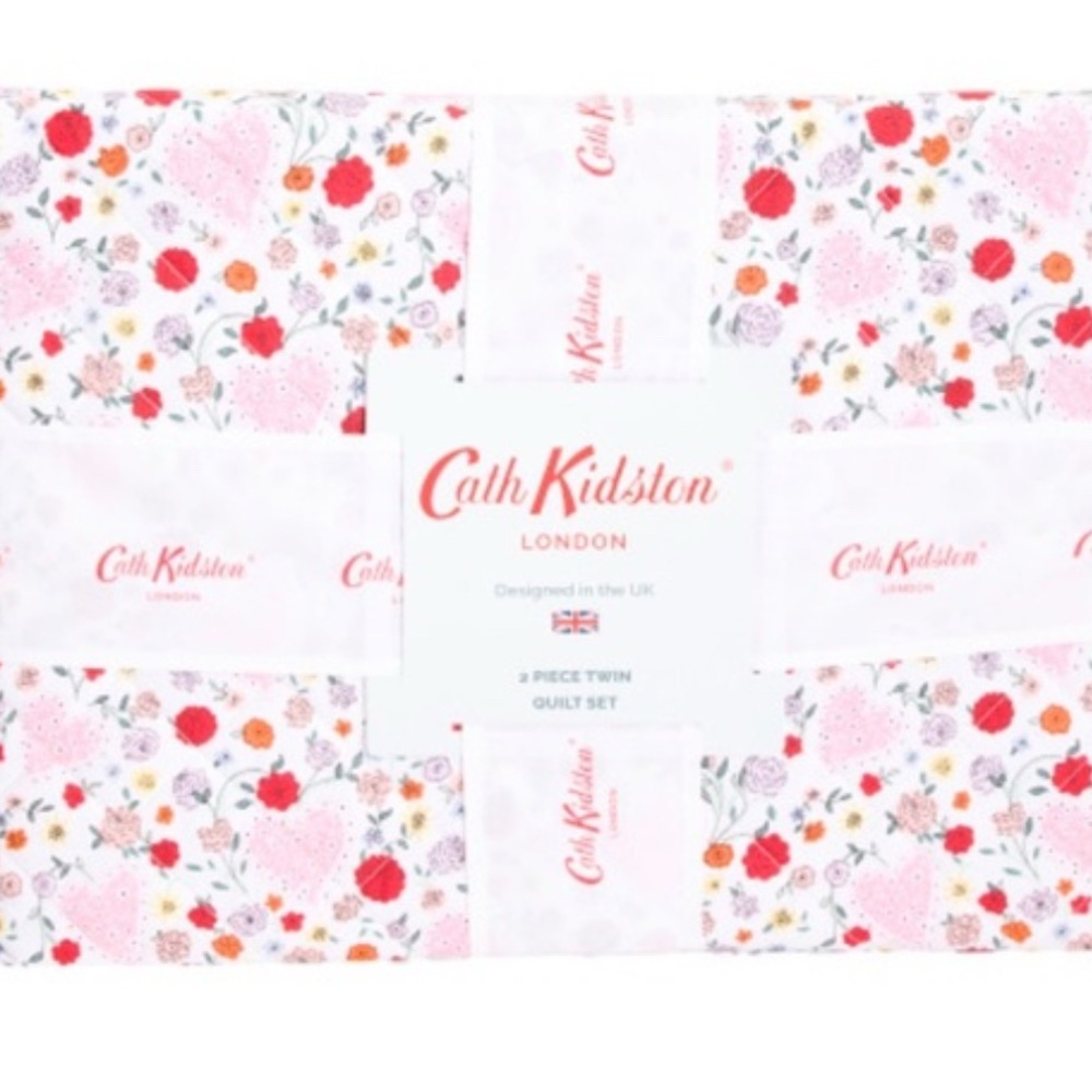 Cath Kidston London Floral Hearts Pink Twin Quilt Set NWT